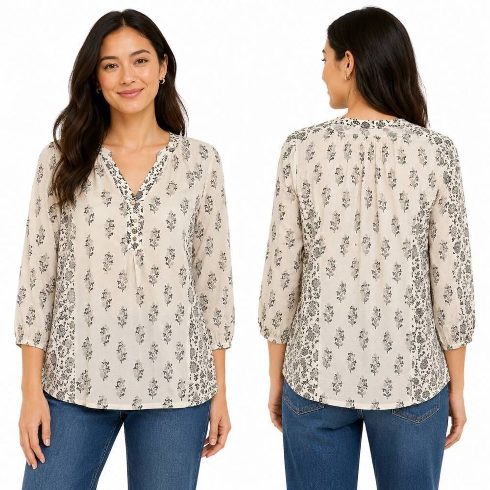 Maurices Floral Peasant Blouse Medium Ivory